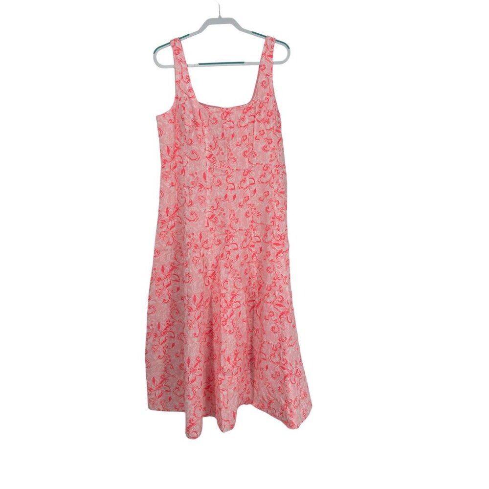 🦩 NWT Lilly Pulitzer Pink Calina Linen Midi Dress 14 🦩 - Picture 2 of 9